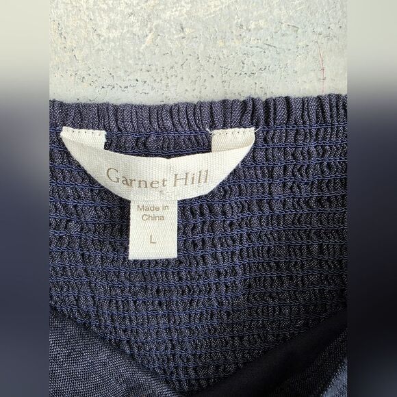 Garnet Hill Europe Linen Puff-Sleeve Midi Dress Chambray Tiered Smock Back Sz L - Picture 6 of 10